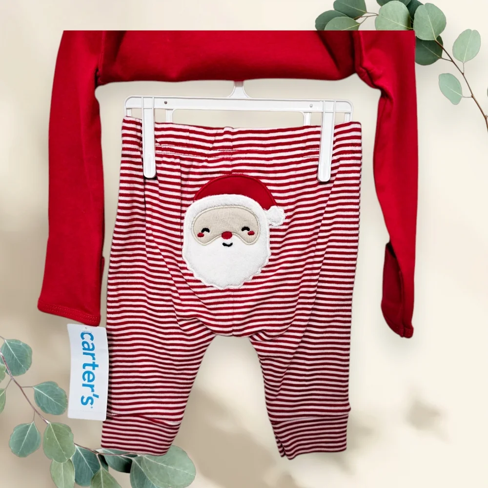 Matching Set Red Christmas‎ Baby Onesie and Pants Unisex Cotton 3  M